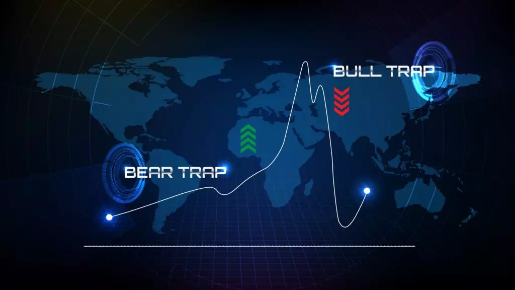 Bull Trap - Imagem do mapa mundial, com gráficos e as palavras Bear Trap e Bull Trap em destaque.